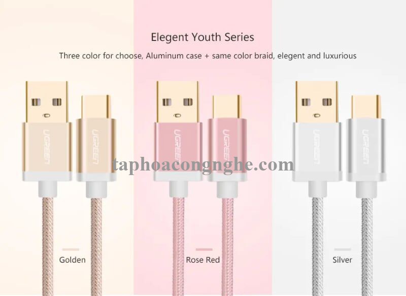 Ugreen 20863 3M màu Vàng Dây USB 2.0 sang Type-C đầu nhôm dây bọc vinyl US174 30020863